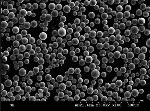 Iron alloy FeCrNi spherical powder produced using ultrasonic atomisation