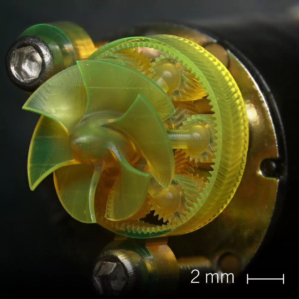 planetary gearbox 3D printed using 2-photon polymerisation technology